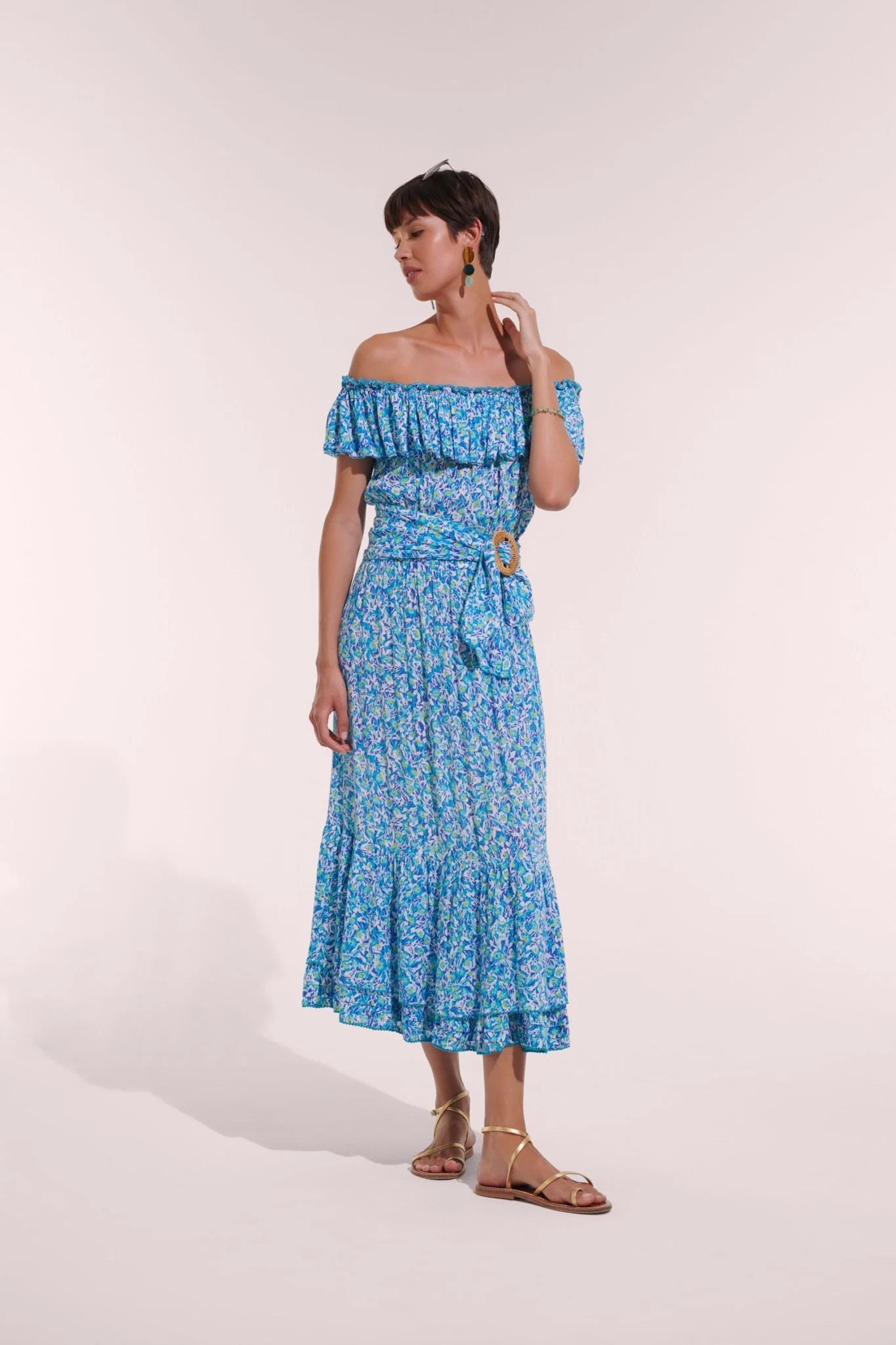 Long Dress Bella - Blue Ocean Flowers | Poupette St Barth