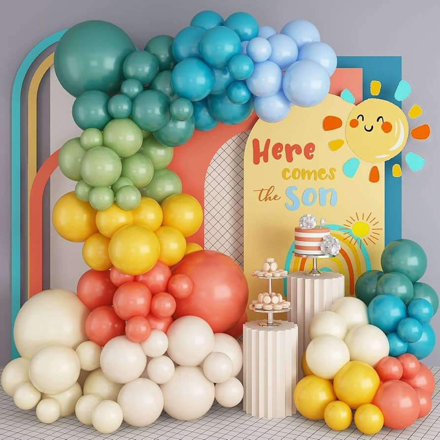 Retro Boho Balloon Arch Garland Kit, 163Pcs Retro Blue Orange Mustard Yellow Balloon, Here Comes ... | Amazon (US)