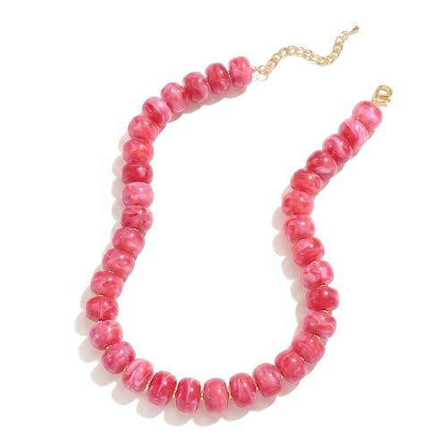 Badu Rose Pink Chunky Beaded Necklace for Women Boho Bead Choker Necklace Summer Fashion Trendy Jewelry Gift | Amazon (US)