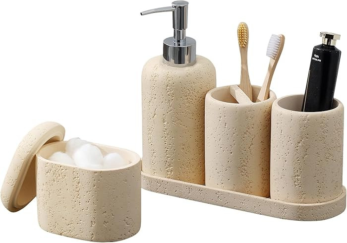 Bathroom Accessories Set, 5PCS Modern Bathroom Accessory Set with Soap Dispenser, Mouthwash Cup &... | Amazon (US)