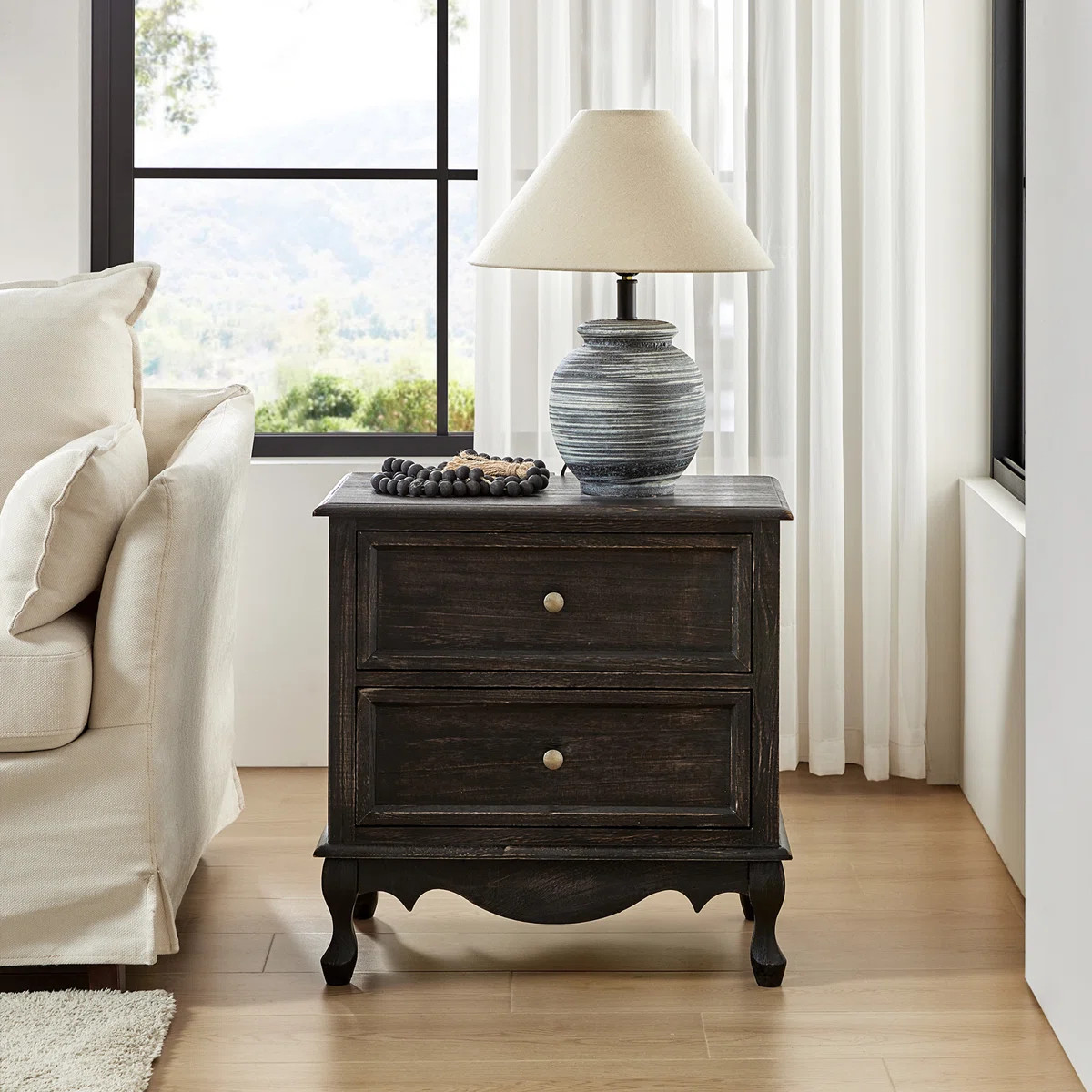 Lundgren Transitional 24''W 2-Drawer Nightstand with Wood Legs and Charging Station | Wayfair North America