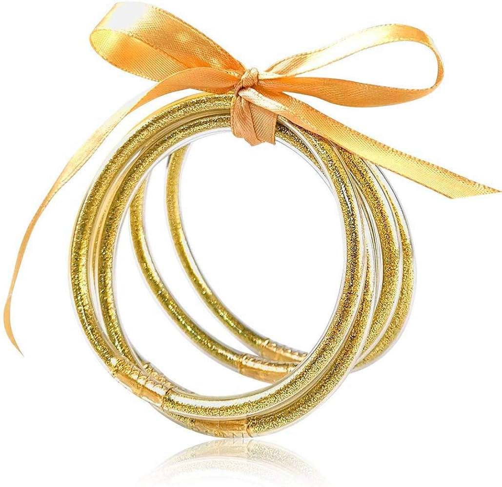 MJartoria Glitter Jelly Bangles Bracelets Set Glitter Filled Jelly Silicone Bracelets for Women | Amazon (US)