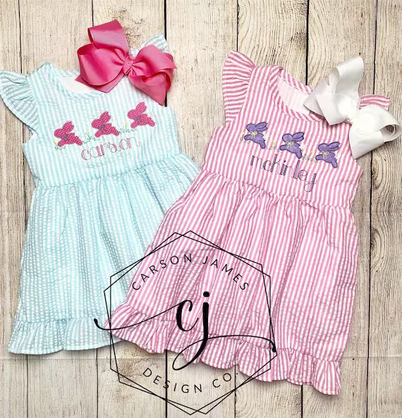 Monogram Easter Dress Seersucker for Baby Toddler Kids | Etsy | Etsy (US)