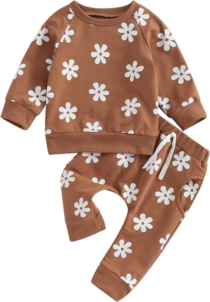 Amiblvowa Baby Girl Spring Summer Clothes Ruffle Ribbed Romper Daisy Pants Set 3Pcs Outfits Newbo... | Amazon (US)