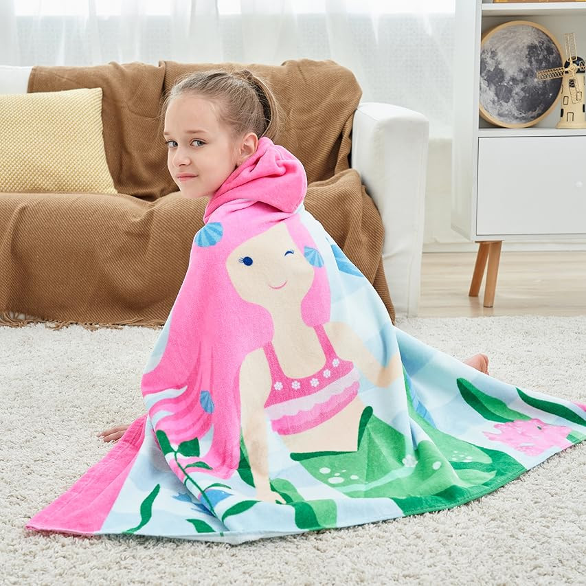 Bavilk Kids Hooded Bath Beach Towel Girls Boys Swim Pool Cover Up Super Absorbent Cute Cartoon An... | Amazon (US)