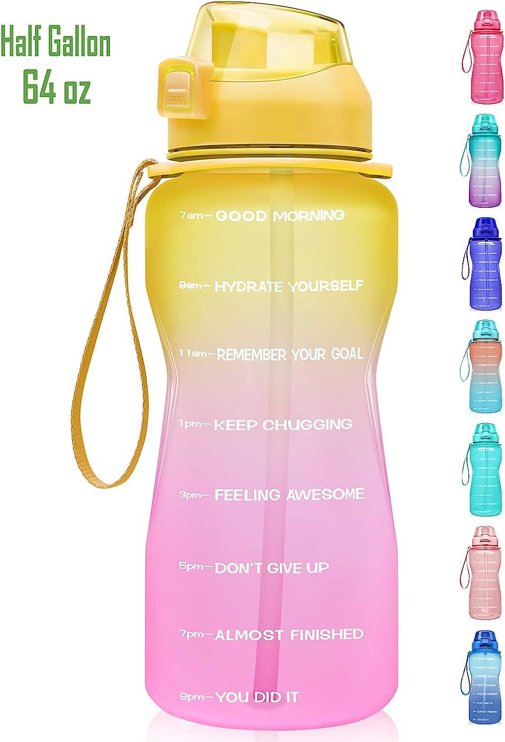 Fidus Large Half Gallon/64oz Motivational Water Bottle with Time Marker & Straw,Leakproof Tritan ... | Amazon (US)