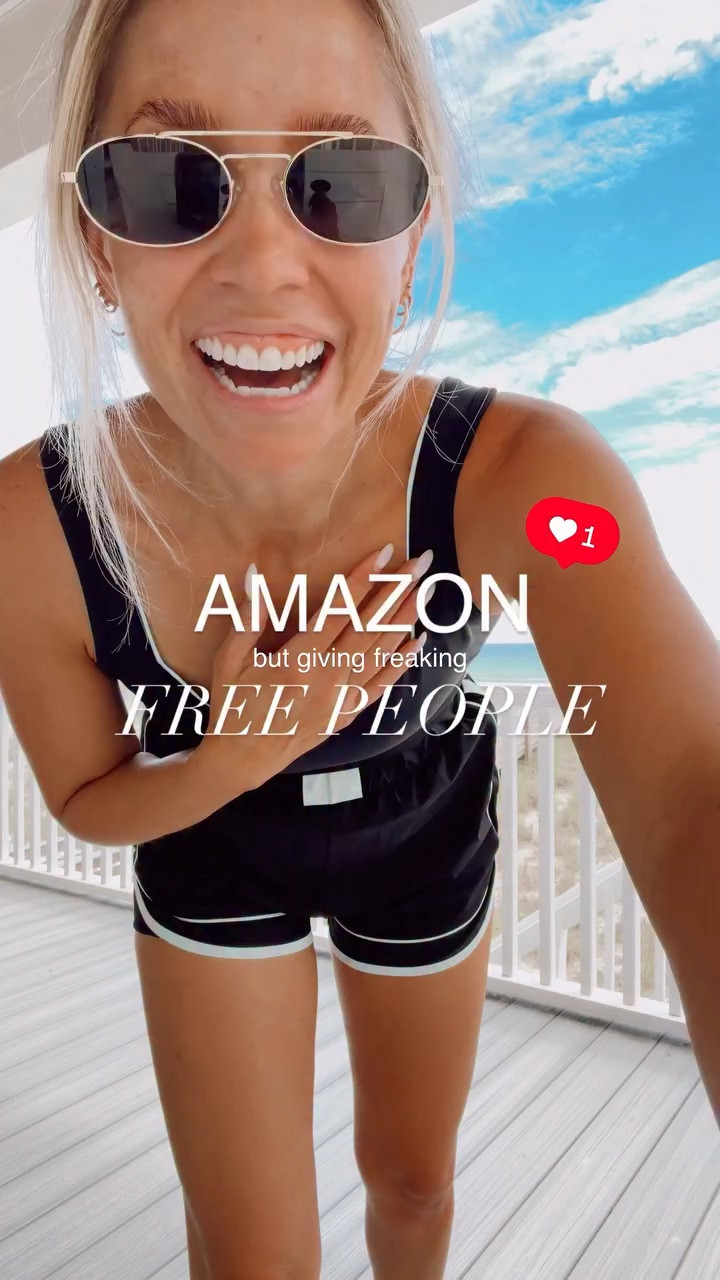 🤍 This Amazon find is straight-up giving Free People!✨🤍

This cutie, athletic romper that looks luxe but costs a fraction! Obsessed with the square neck, flattering fit, and how comfy it is for everything — beach walks, workouts, running errands, or just feeling cute on vacay.

I have it in two colors now and want more (comes in tons). True to size (get your normal size!), doesn’t shrink, and the quality is shockingly good.