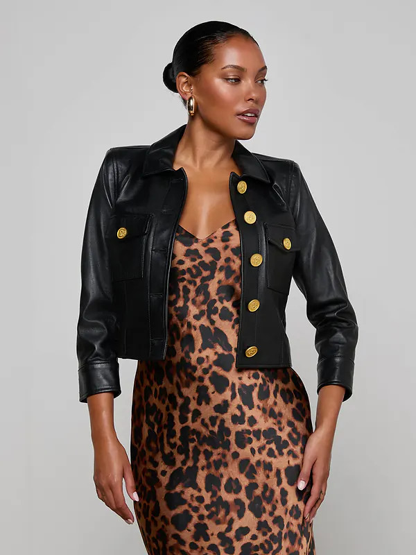 Kumi Cropped Leather Jacket in Black | L'AGENCE | L'Agence