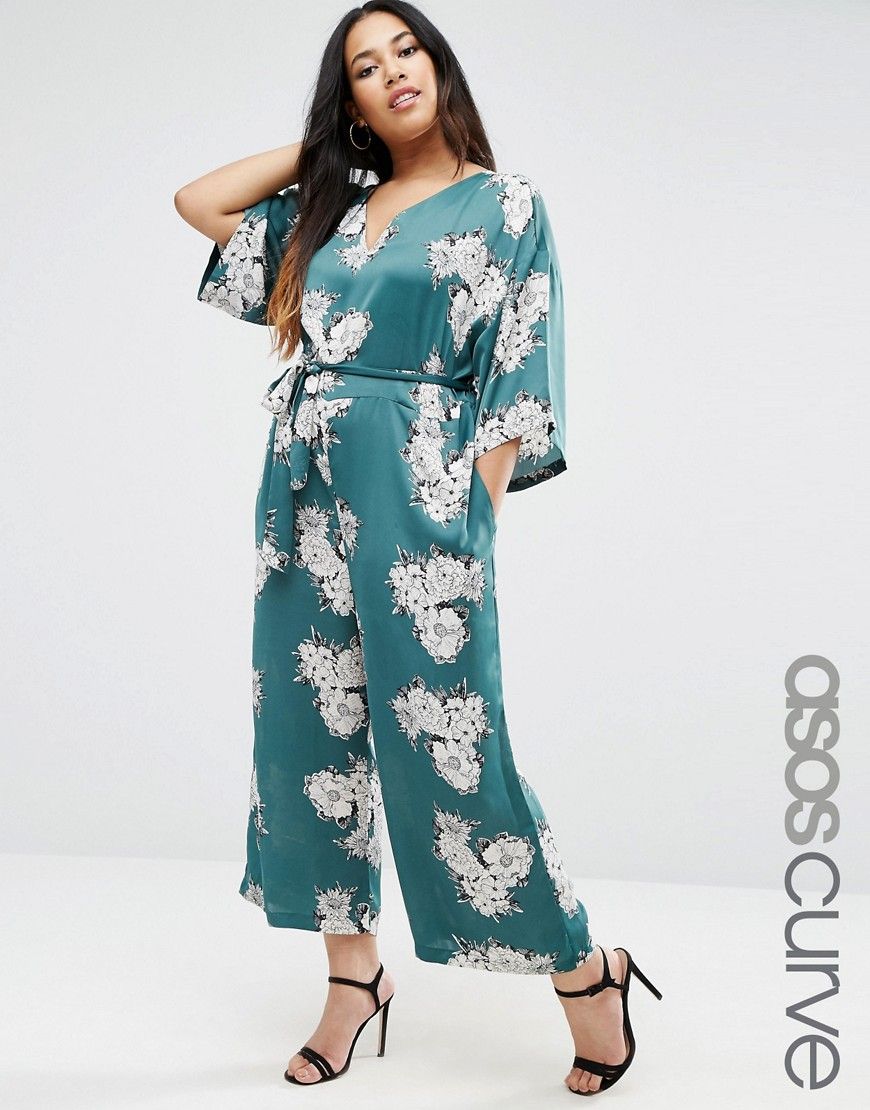 ASOS CURVE Belted Jumpsuit with Kimono Sleeve in Floral Print at asos.com | ASOS UK