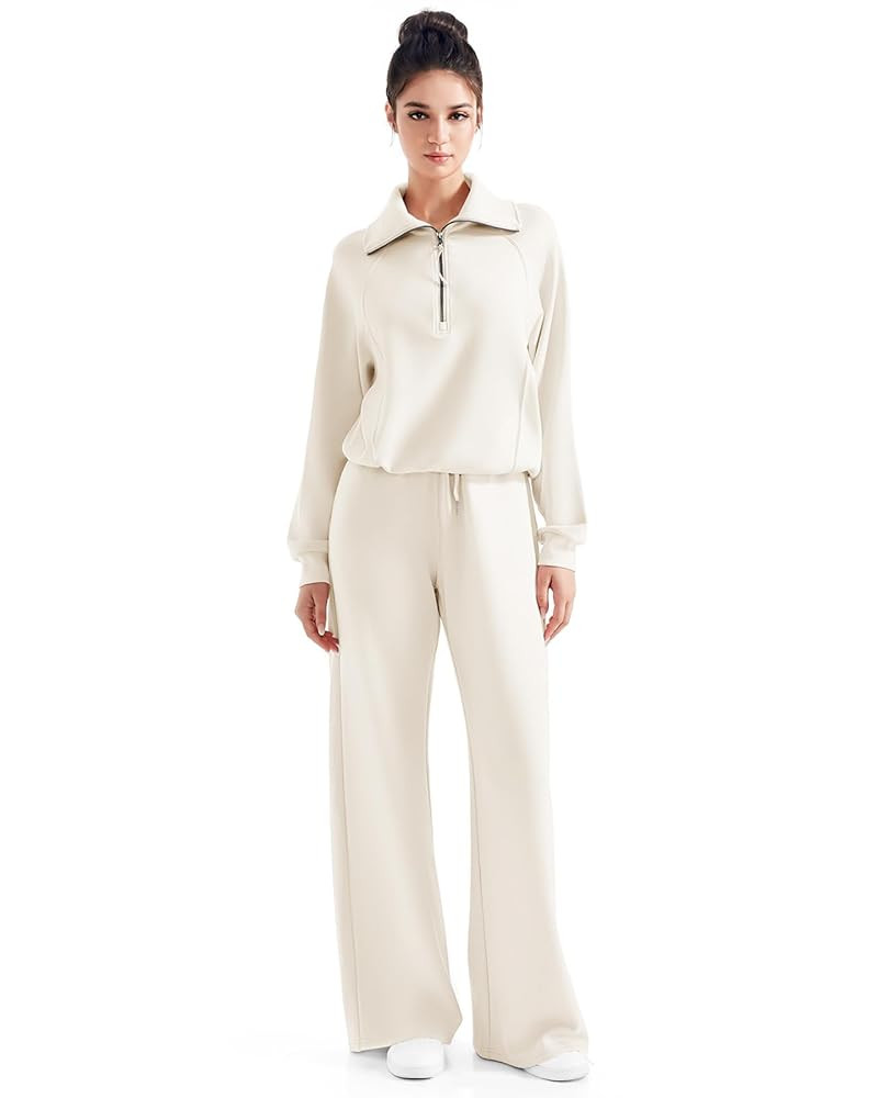 SUUKSESS Women 2 Piece Lounge Matching Set Wide Leg Sweatpant Half Zip Sweatshirt | Amazon (US)