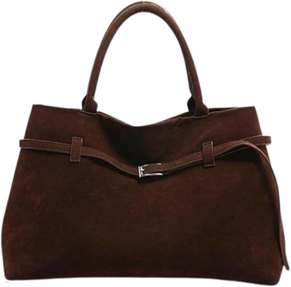 Faux Suede Bag Shoulder Hobo Bag Tote, Women's Large Brown Top Handle Work Tote | Amazon (US)
