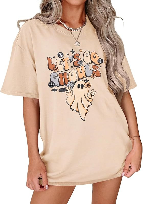 GLIGLITTR Lets Go Ghouls T-Shirt Womens Halloween Ghost Oversized Shirts Spooky Season Graphic Te... | Amazon (US)