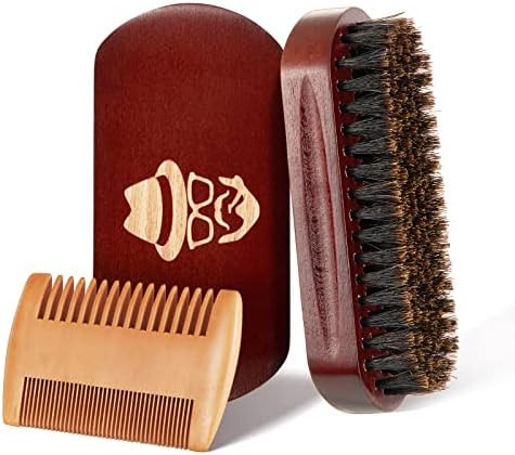 Beard Brush, 100% Boar Bristle Natural Black Walnut Wood Beard Comb Hair Mustache Shaving Brush F... | Amazon (US)