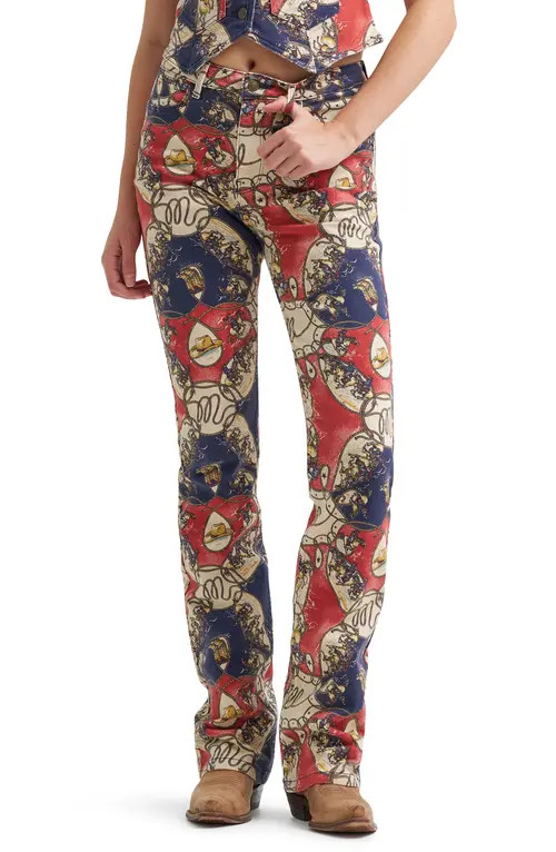 Wrangler Rodeo Print High Waist Bootcut Jeans in Rodeo Roundup at Nordstrom, Size 27 | Nordstrom