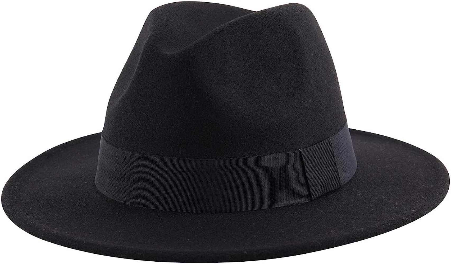 Lanzom Women Wide Brim Warm Wool Fedora Hat Retro Style Belt Panama Hat | Amazon (US)