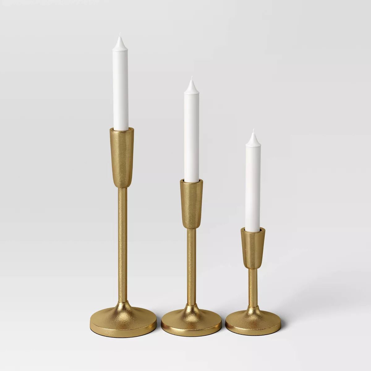 Set of 3 Aluminum Taper Holders Gold - Threshold™: Metal Unity Candlestick Set, Spring Decor | Target