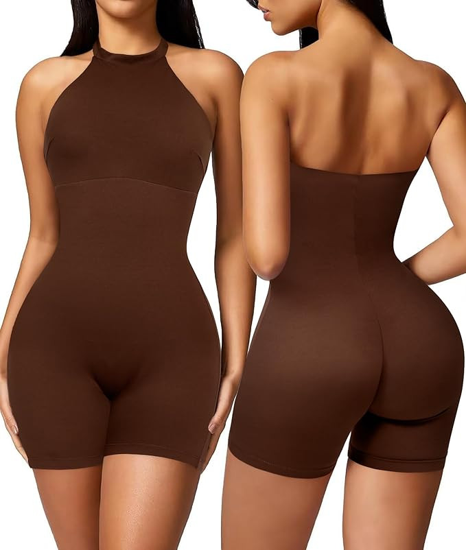 Popilush The Shapewear Rompers for Women Built In Shapewear Tummy Control Bodysuit Halter Neck Ba... | Amazon (US)