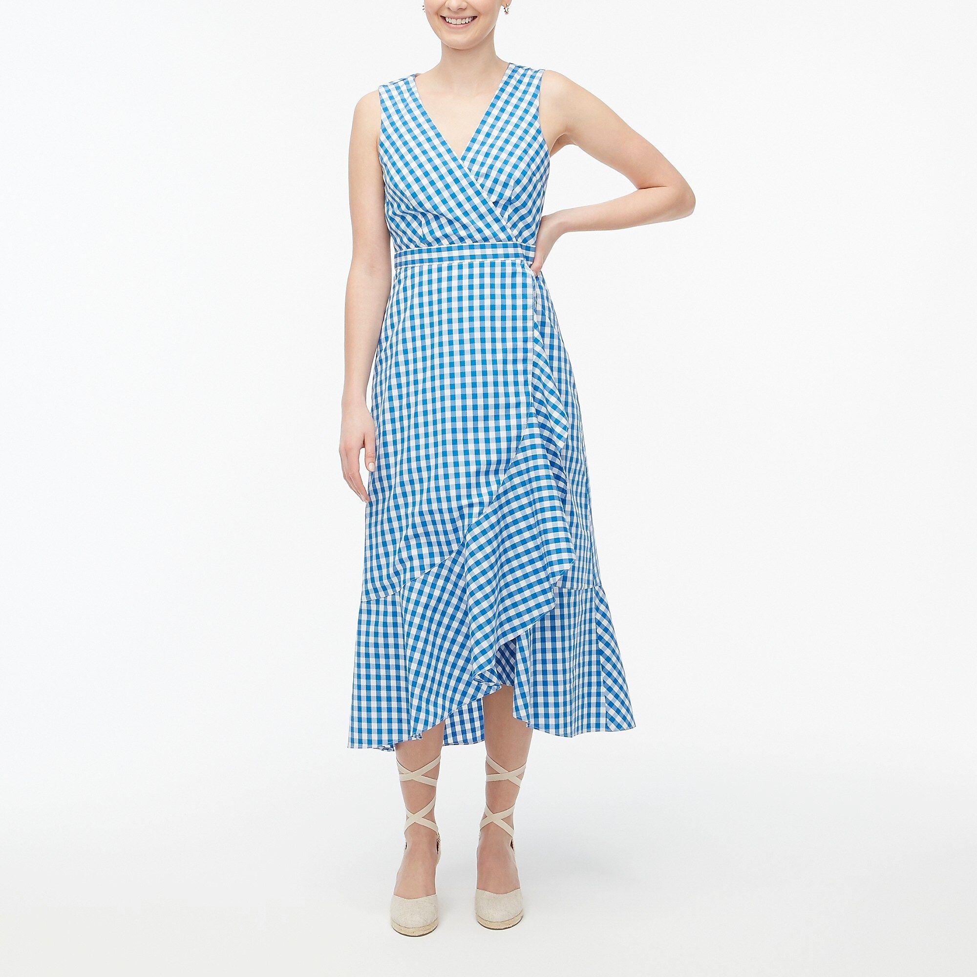 V-neck ruffle wrap maxi dress in cotton poplin | J.Crew Factory