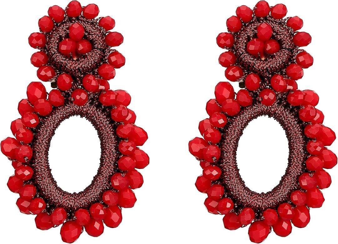 Women's Beaded Clip-on Earring Boho Statement Crystal Beads Prom Drop Earring | Amazon (US)