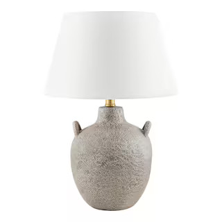 Hampton Bay Ripken 19.25 in. Natural Bisque Textural Artisan 1-Light Ceramic Table Lamp with Whit... | The Home Depot