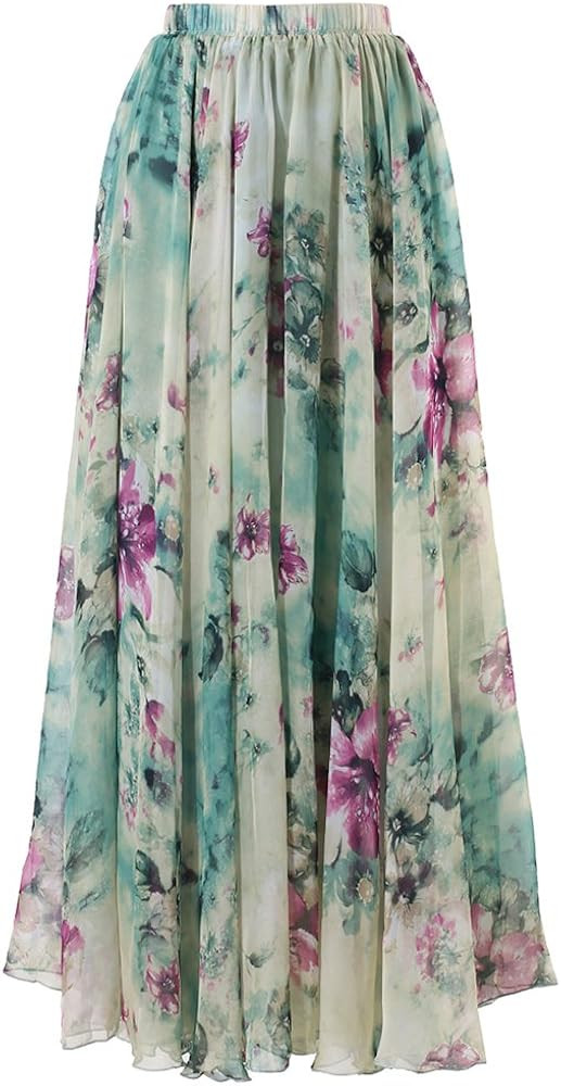 CHICWISH Women's Floral Watercolor Flower Maxi Floral Chiffon Slip Skirt | Amazon (US)