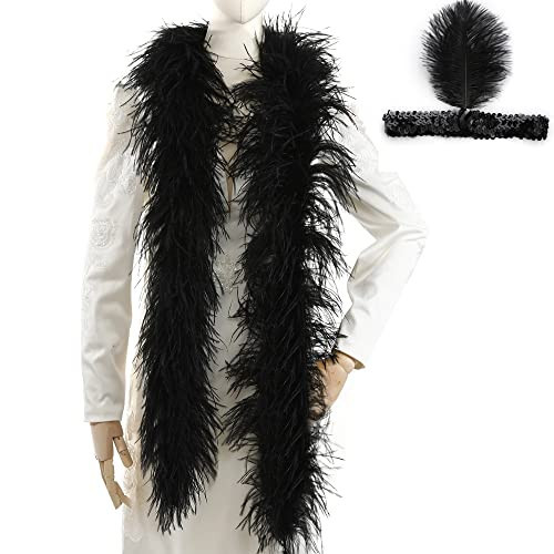 Soarer 3Ply Black Ostrich Feather Boa,2Yards Long Feather Boas Bulk | Amazon (US)