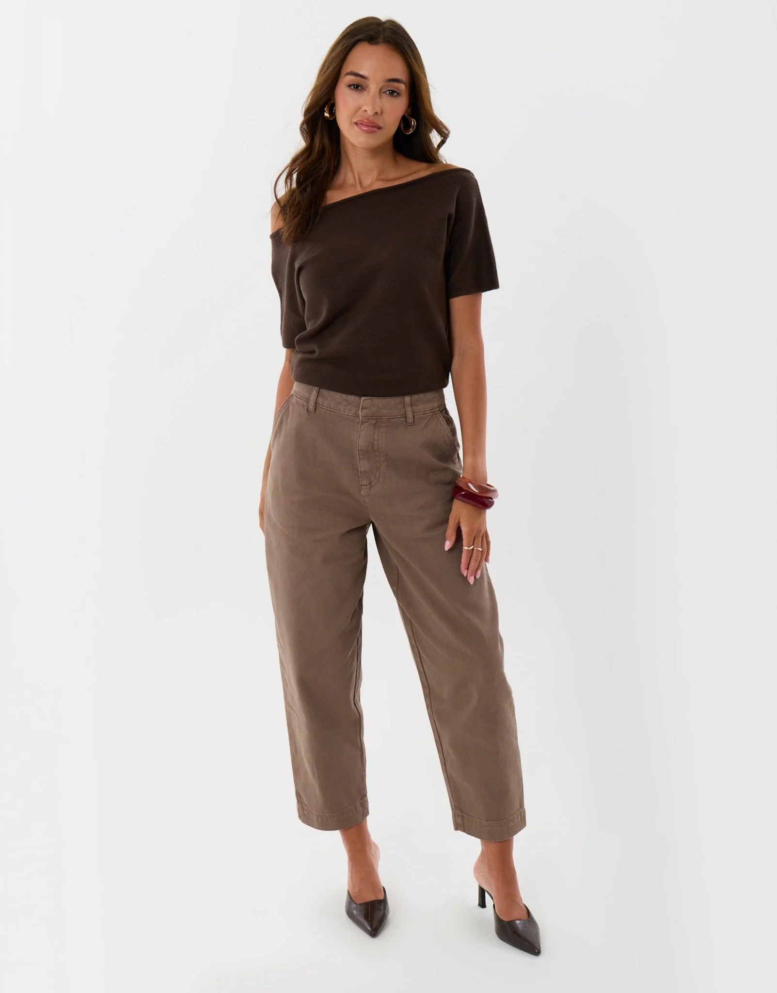 Barrel Leg Jeans in Mocha Brown | Threadbare UK