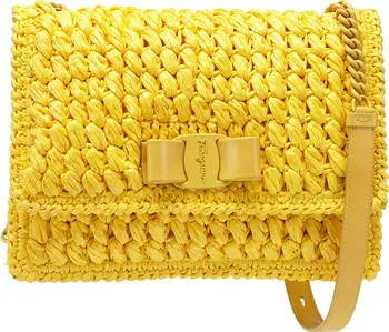 Salvatore Ferragamo Viva Bow Crochet Raffia Shoulder Bag | Nordstrom | Nordstrom