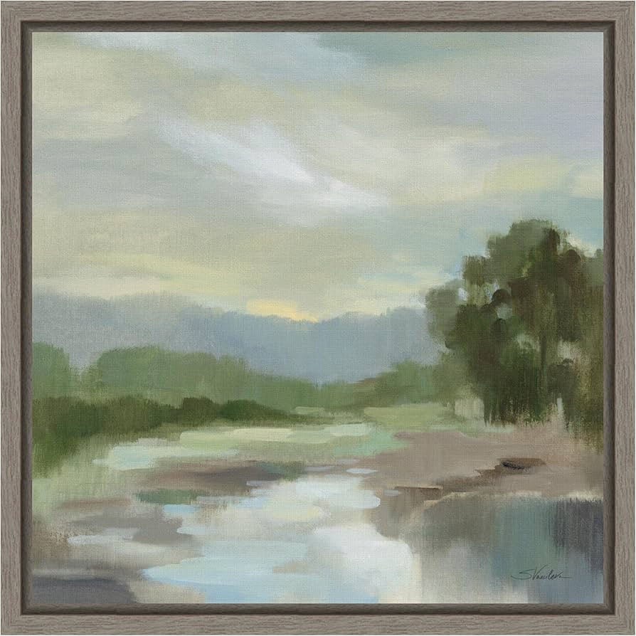 Amanti Art Framed Canvas Wall Art Print (16x16) Sage Lake by Silvia Vassileva Float Framed Canvas... | Amazon (US)