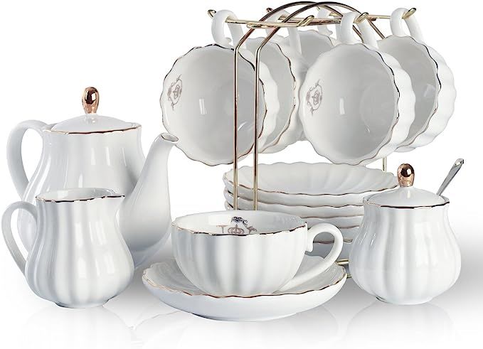 Porcelain Tea Sets British Royal Series, 8 OZ Cups& Saucer Service for 6, with Teapot Sugar Bowl ... | Amazon (US)