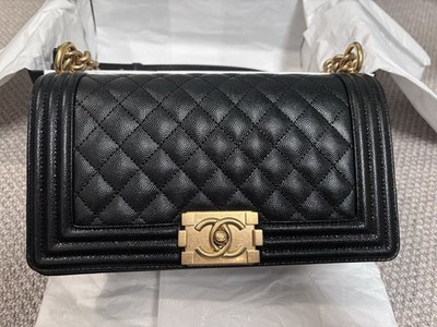 CHANEL Caviar Leather Boy Bag Medium Black with Gold Hardware | eBay UK