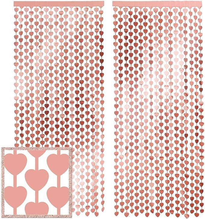 xo, Fetti Valentine's Day Heart Foil Curtain, Bachelorette Party Decorations - Set of 2 | Rose Go... | Amazon (US)
