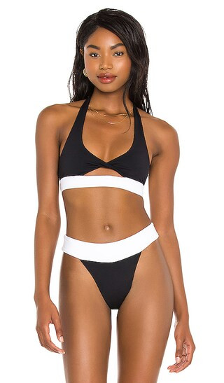 Kali Colorblock Twist Bikini Top in Black Colorblock | Revolve Clothing (Global)