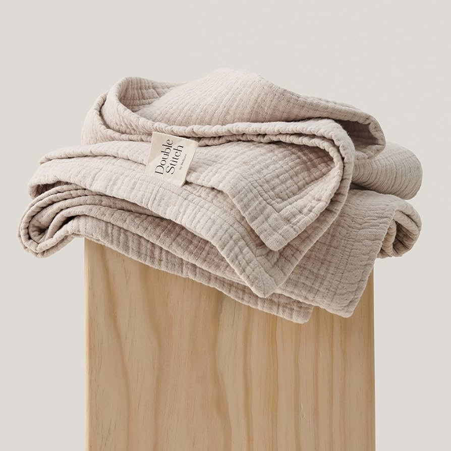 Double Stitch by Bedsure Throw Blanket for Couch - Soft Linen Cotton Blend Muslin Blanket, Warm T... | Amazon (US)