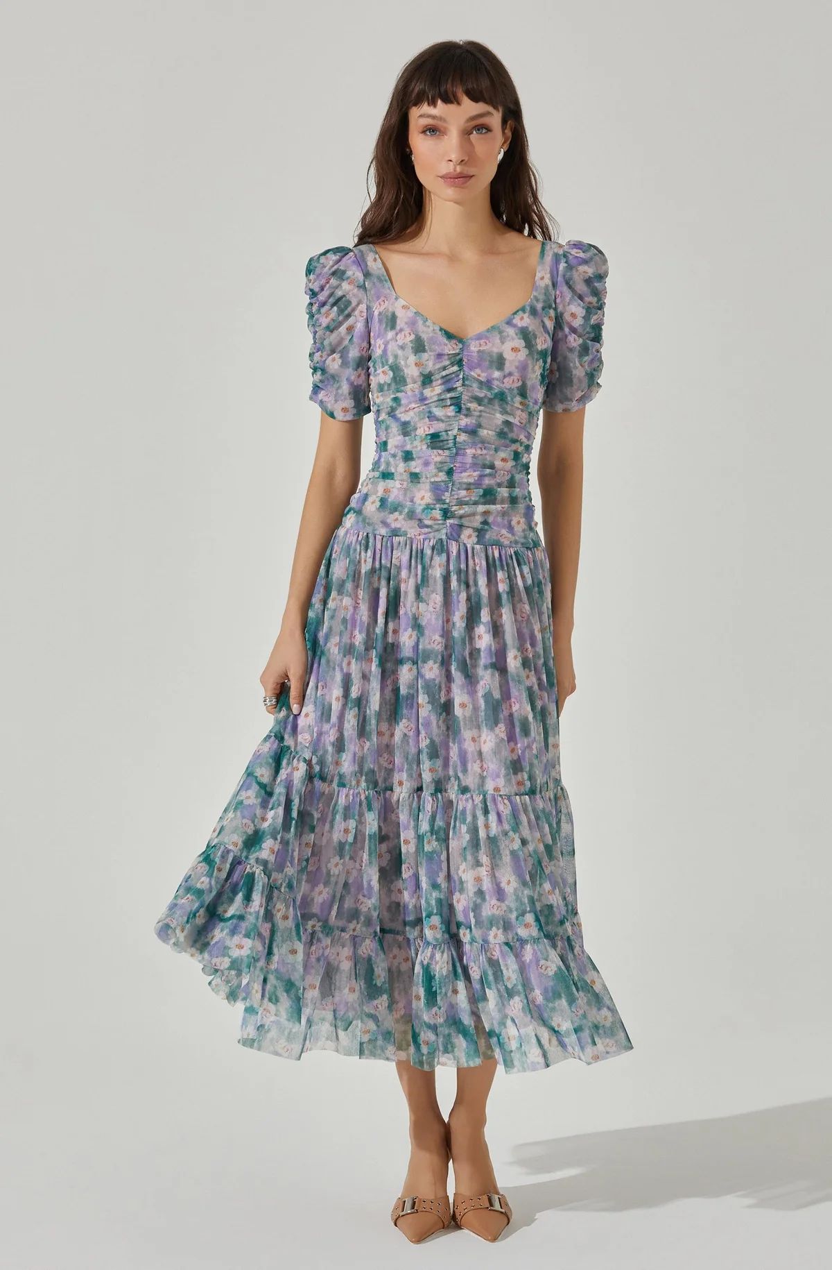 Sweetheart Floral Mesh Midi Dress | ASTR The Label (US)