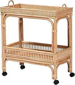 Bali & pari Lombok Modern Bohemian Natural Rattan 2-Tier Wine Cart | Amazon (US)