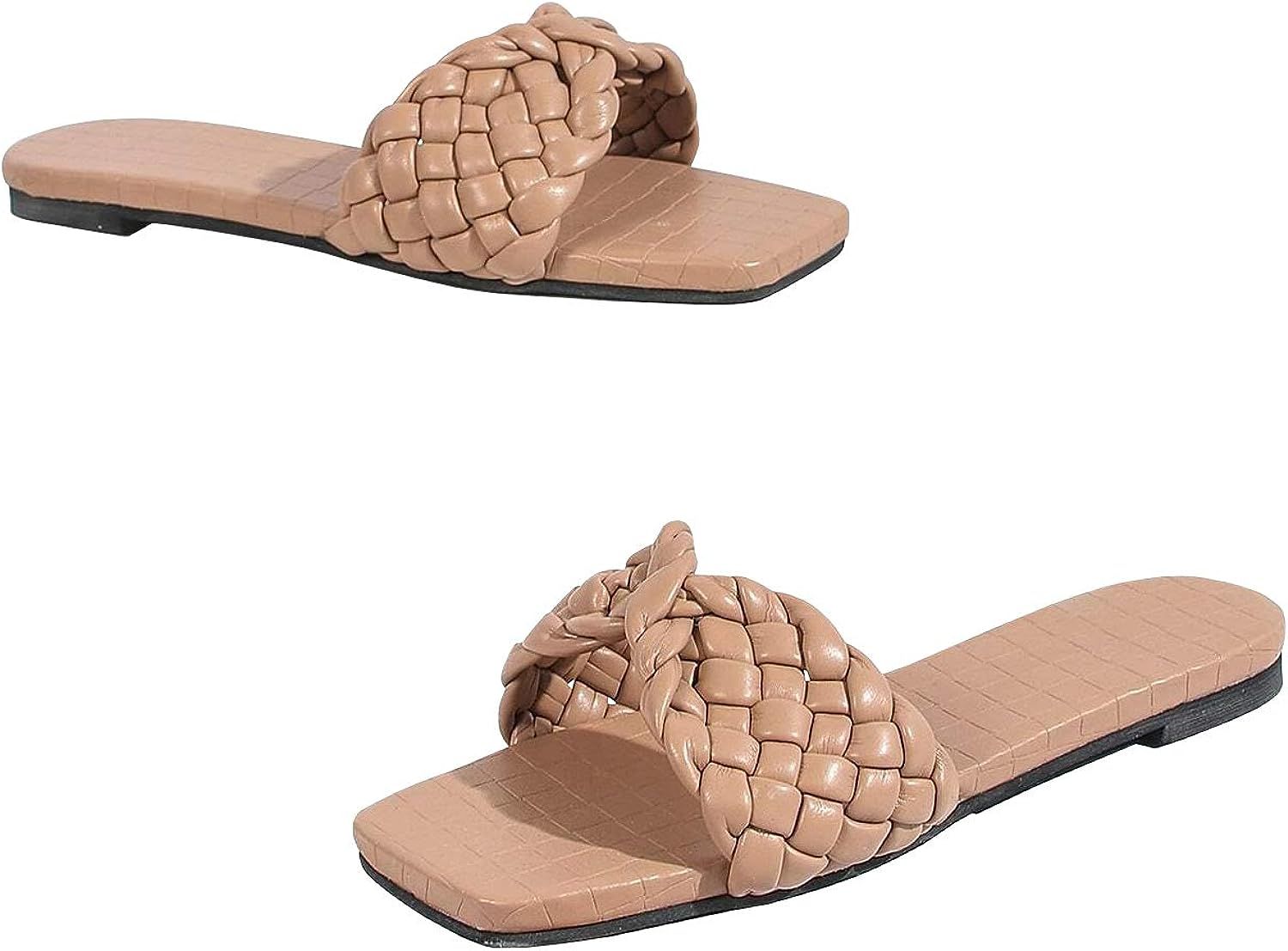 LAICIGO Women’s Square Open Toe Flat Sandals Slide Crisscross Braided Strap Low Heel Mule Slipp... | Amazon (US)