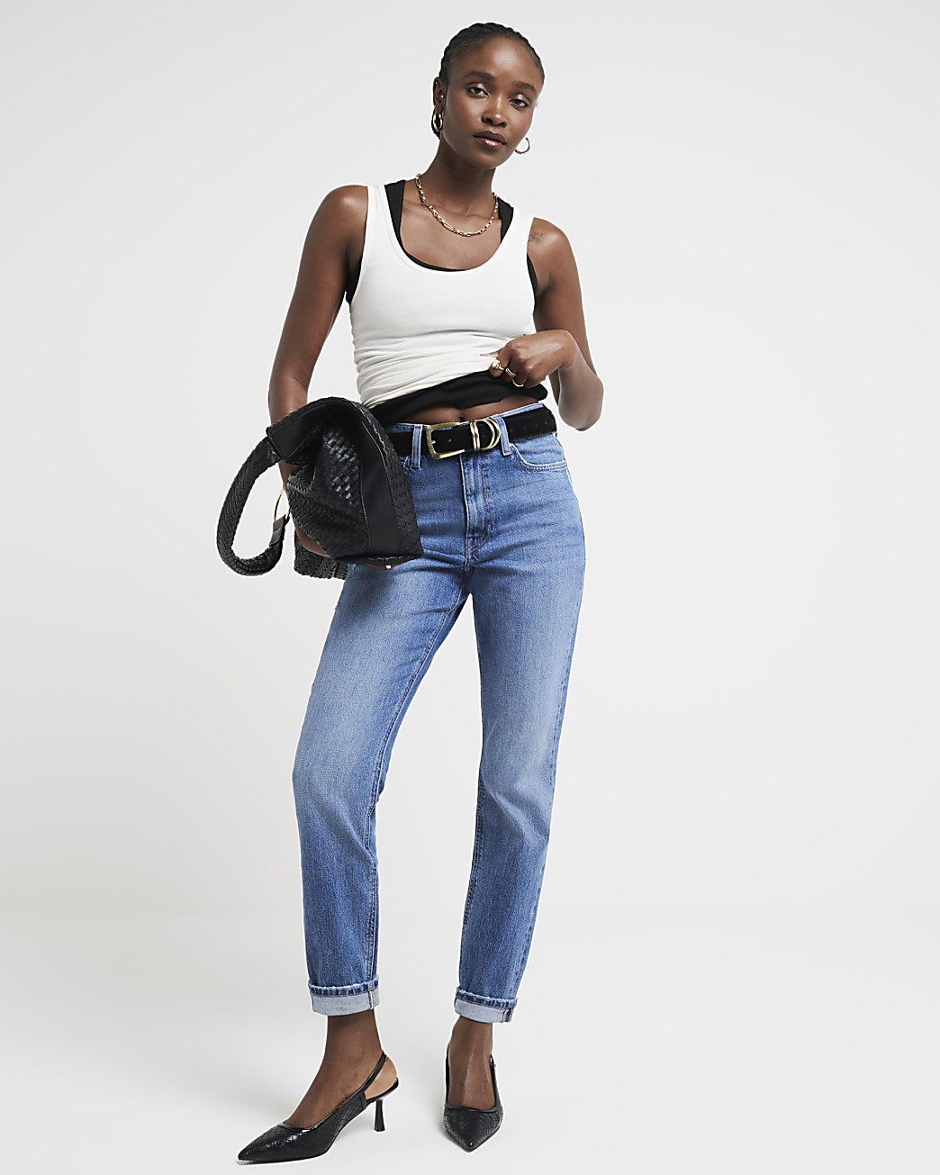 Blue high waisted bum sculpt straight jeans | River Island (UK & IE)