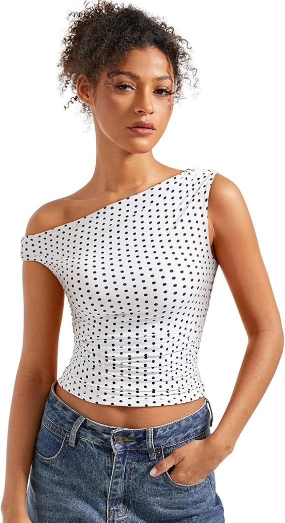 SUUKSESS Women Off Shoulder Tops Sleeveless Shirts Y2K Going Out Crop Tank Top | Amazon (US)