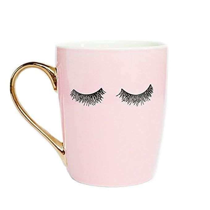 Eyelash Pink Coffee Mug Microwave Safe Gold Handle Cup Eyelashes Lashes Mugs 16 ounces | Amazon (US)