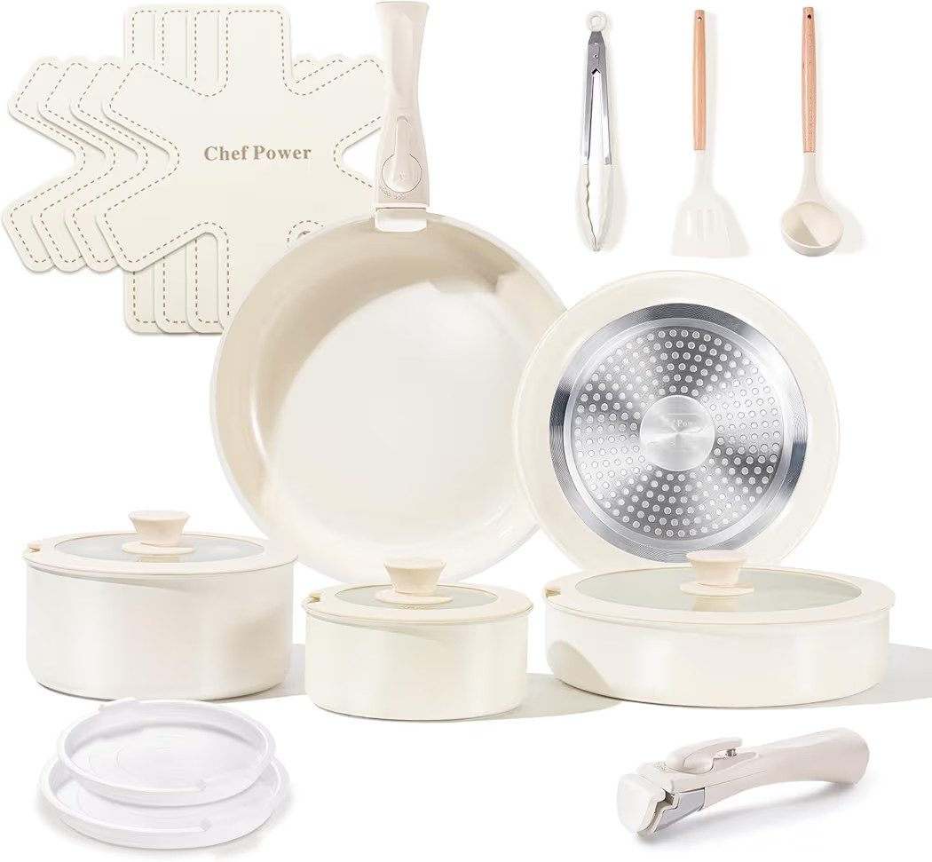 Chef Power Ceramic Cookware Set Non Toxic with Detachable Handles, Healthy Nonstick Pans and Pots... | Amazon (US)