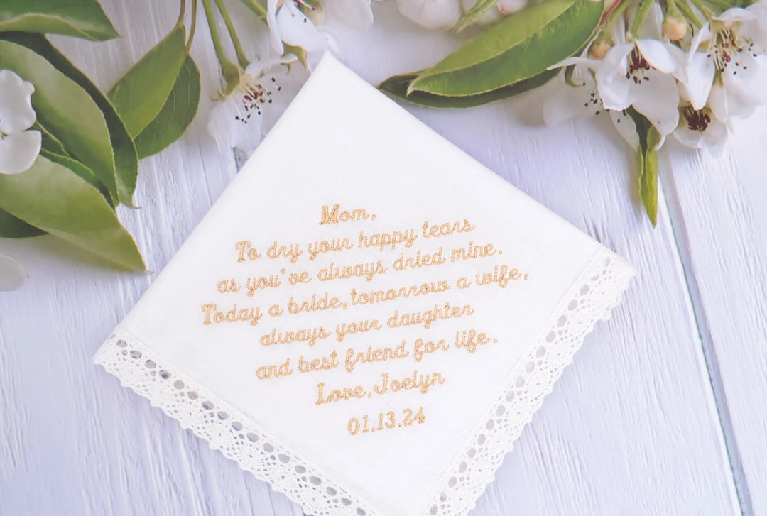 12x12''with lace  100% cotton Embroidered wedding handkerchief-Mother of the bride giftMother of ... | Etsy (US)