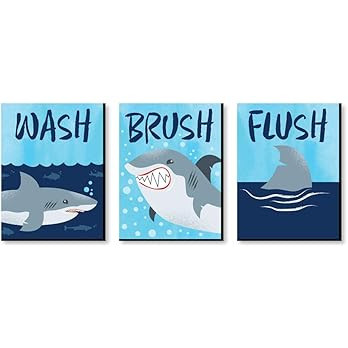 Big Dot of Happiness Shark Zone - Kids Bathroom Rules Wall Art - 7.5 x 10 inches - Set of 3 Signs... | Amazon (US)