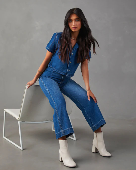 Amir Denim Short Sleeve Button Down Top | VICI