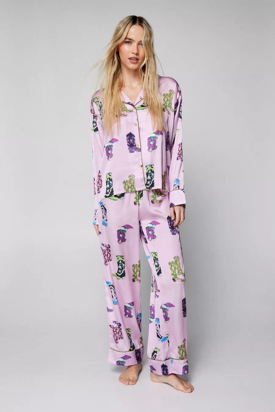 Cowboy Print Oversized Satin Pajama Pants Set | Nasty Gal US