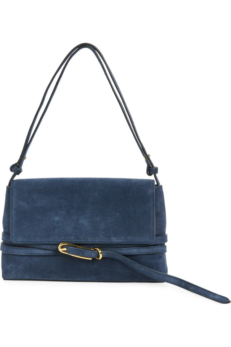 LIFFNER Belted Suede Shoulder Bag in Navy at Nordstrom | Nordstrom