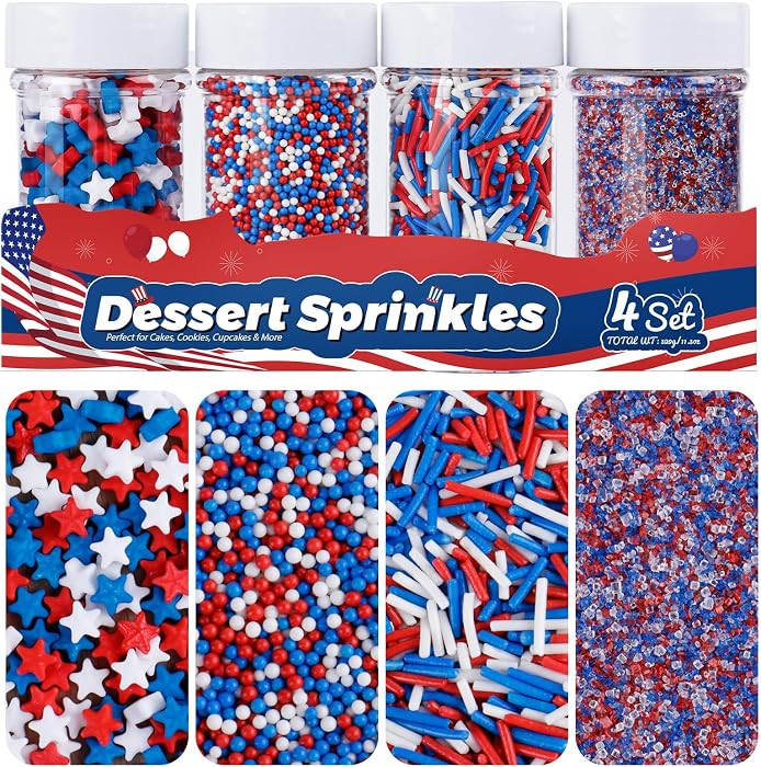 Red White & Blue Sprinkles for Baking, 320g/11.3oz Patriotic Sprinkles Mix - Edible Star Shapes, ... | Amazon (US)