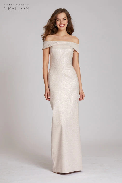 Jacquard Off The Shoulder Column Gown | TERIJON