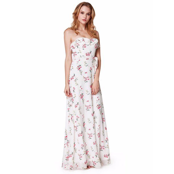 Ever-Pretty Women's Elegant Floor Length Floral Print Sun Beach Summer Wedding Guest Maxi Dresses... | Walmart (US)