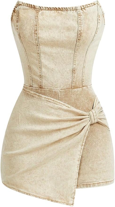 SOLY HUX Women's Y2k Tube Top Denim Romper Wrap Strapless Bodycon Short Jumpsuits | Amazon (US)